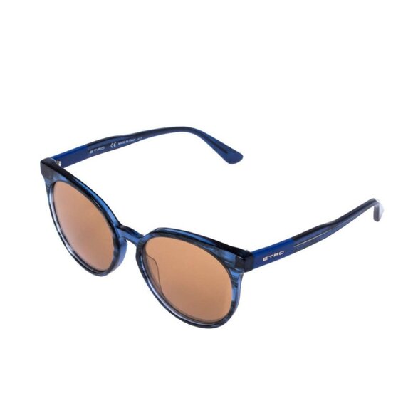 Etro Womens Blue Havana Gold Mirrored ET660S Round Sunglasses Made In Italy New